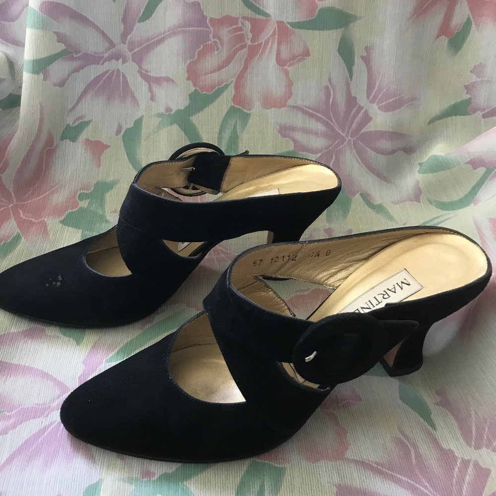 Black suede mules